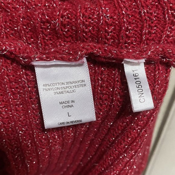 New York & Company Sparkly Red V-Neck Sweater (Large) - Picture 5 of 5